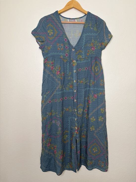 NATURAL LIFE Dresses & Skirts - Natural Life Avery Midi Heirloom Cross Stitch Blue Dress Size Medium Boho Chic